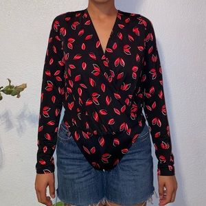 Red and Black Longsleeve Bodysuit